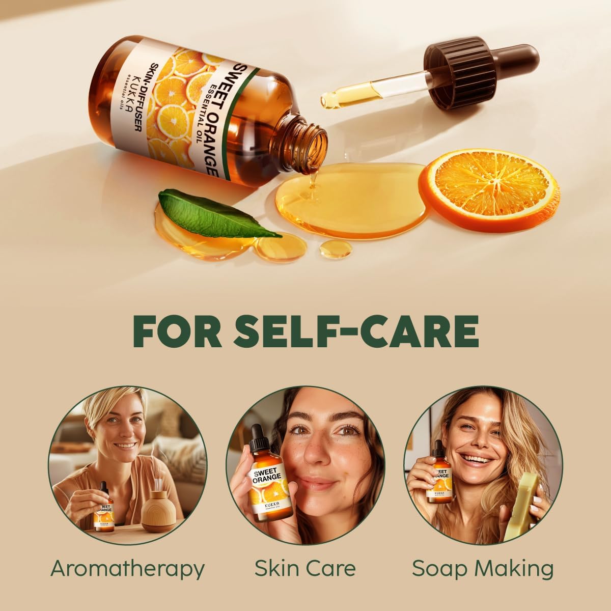 Kukka Orange Essential Oil - 4 Fl Oz - Essential Oil for Diffuser Sweetens Your Environment for Calmer Surroundings - Brazilian Orange Rinds, DIY Soap Making Scents