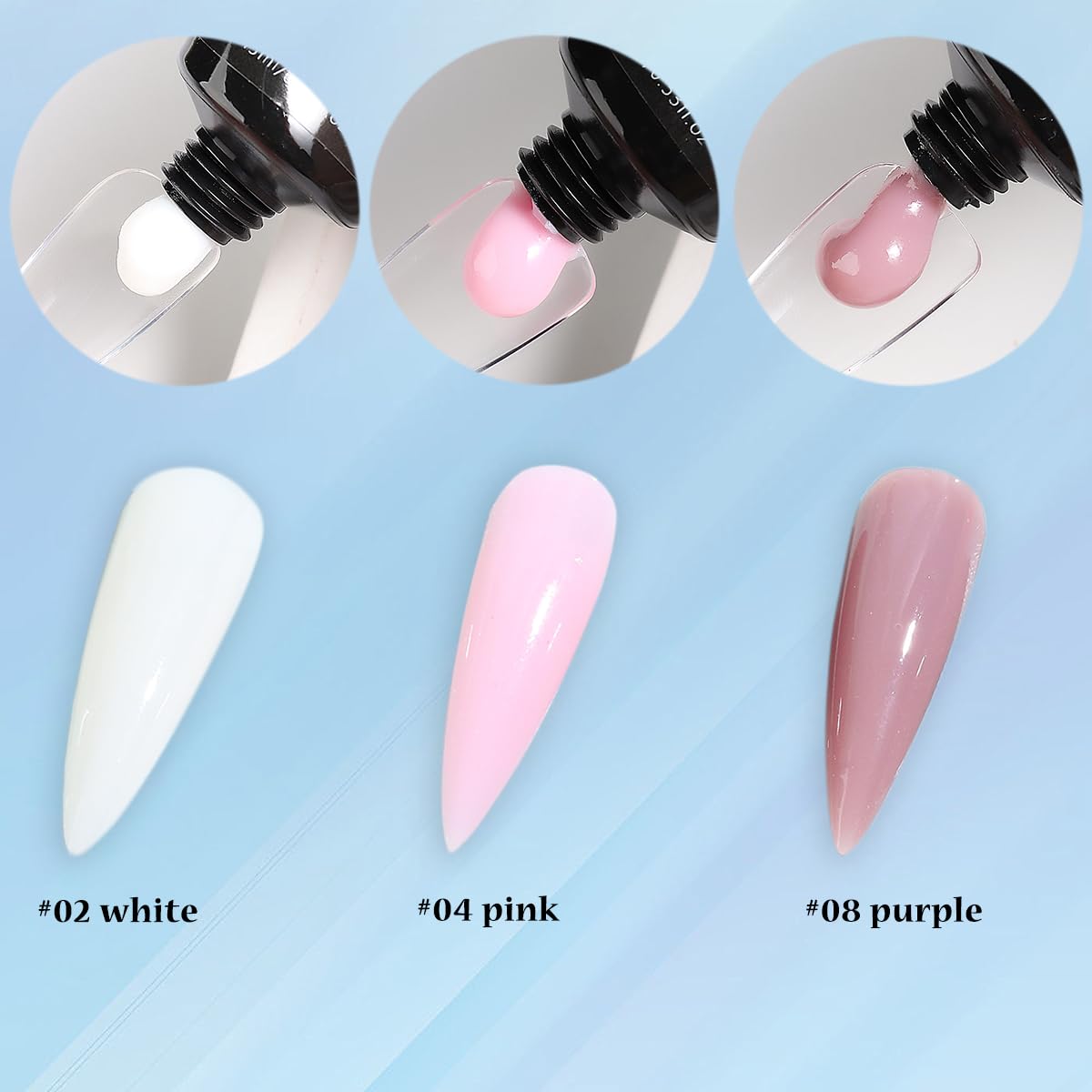 Poly Gel Kit - White Mauve Nude Pink Builder Gel Set With Slip Solution and Dual Nail Forms