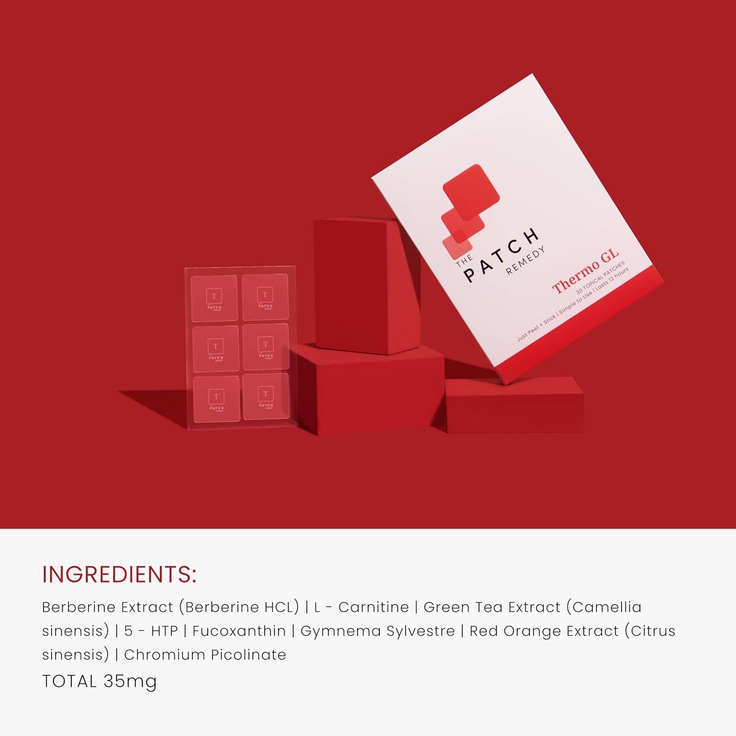 Thermo GL Patch - GLP-1 Patches with Berberine, Green Tea, L-Carnitine, 5-HTP, Fucoxanthin | 30 Patches