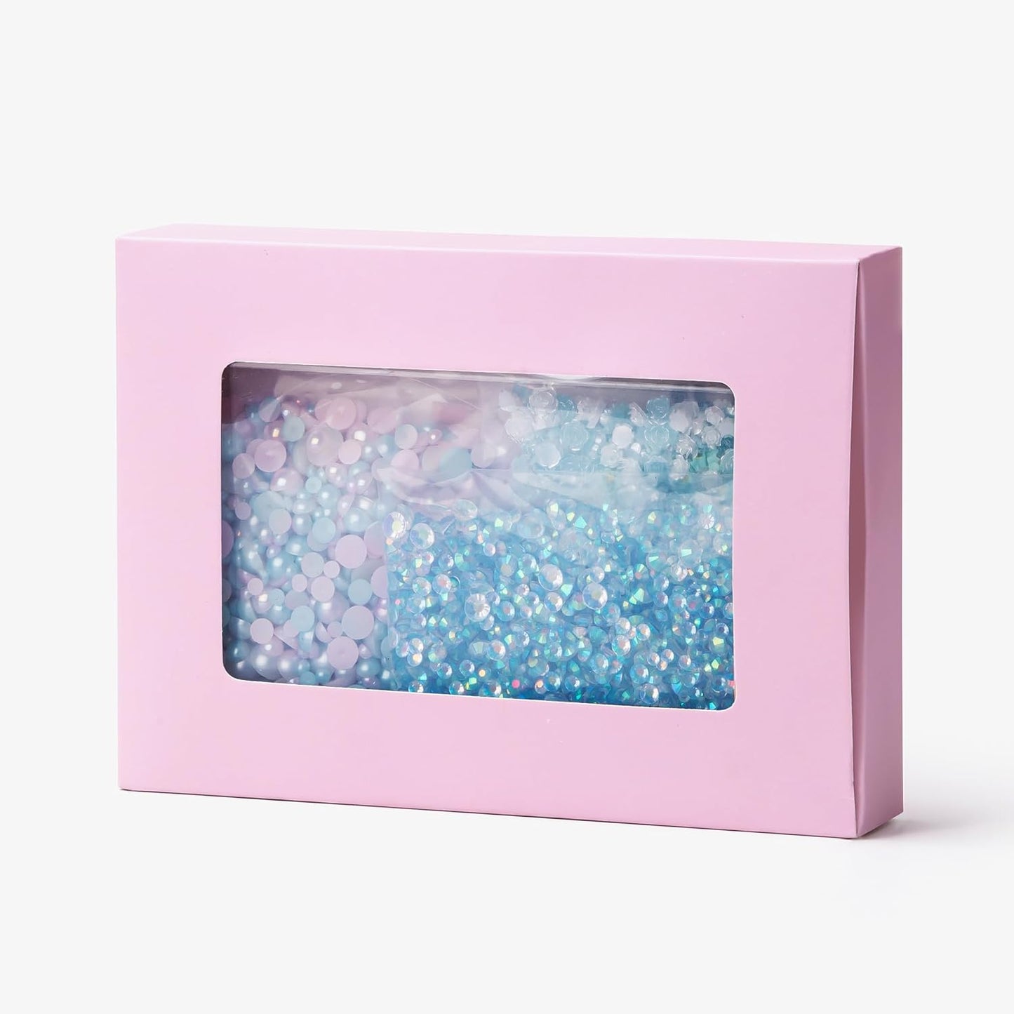 160g Cyan White Flat Back Pearls Rhinestones for Crafts Mixed Size 3mm-10mm AB Color Round Half Pearls Flatback Pearl Beads and Resin Rhinestones Set for Face Art