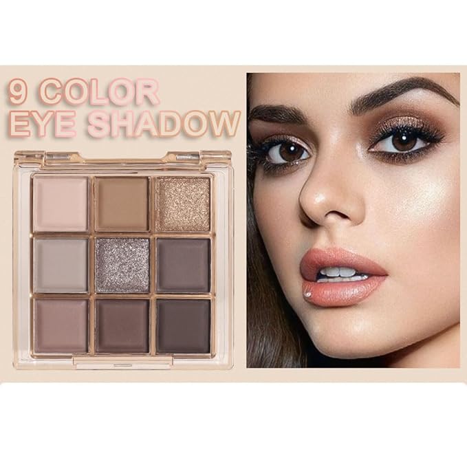 9 Colors Nude Eyeshadow Palette Makeup,Taupe Bronze Brown Matte Cream Eye Shadow,High Pigmented Natural Neutral Eyeshadow Palette Nude,Naturing-Looking Long Lasting Waterproof Blendable