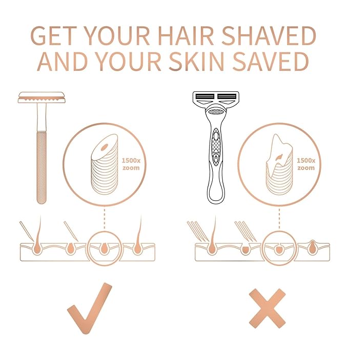 Bambaw Safety Razor for Women with 5 Double Edge Blades, Double Edge Razor, Single Blade Razors for Women and Men, Reusable & Plastic Free – Rose Gold