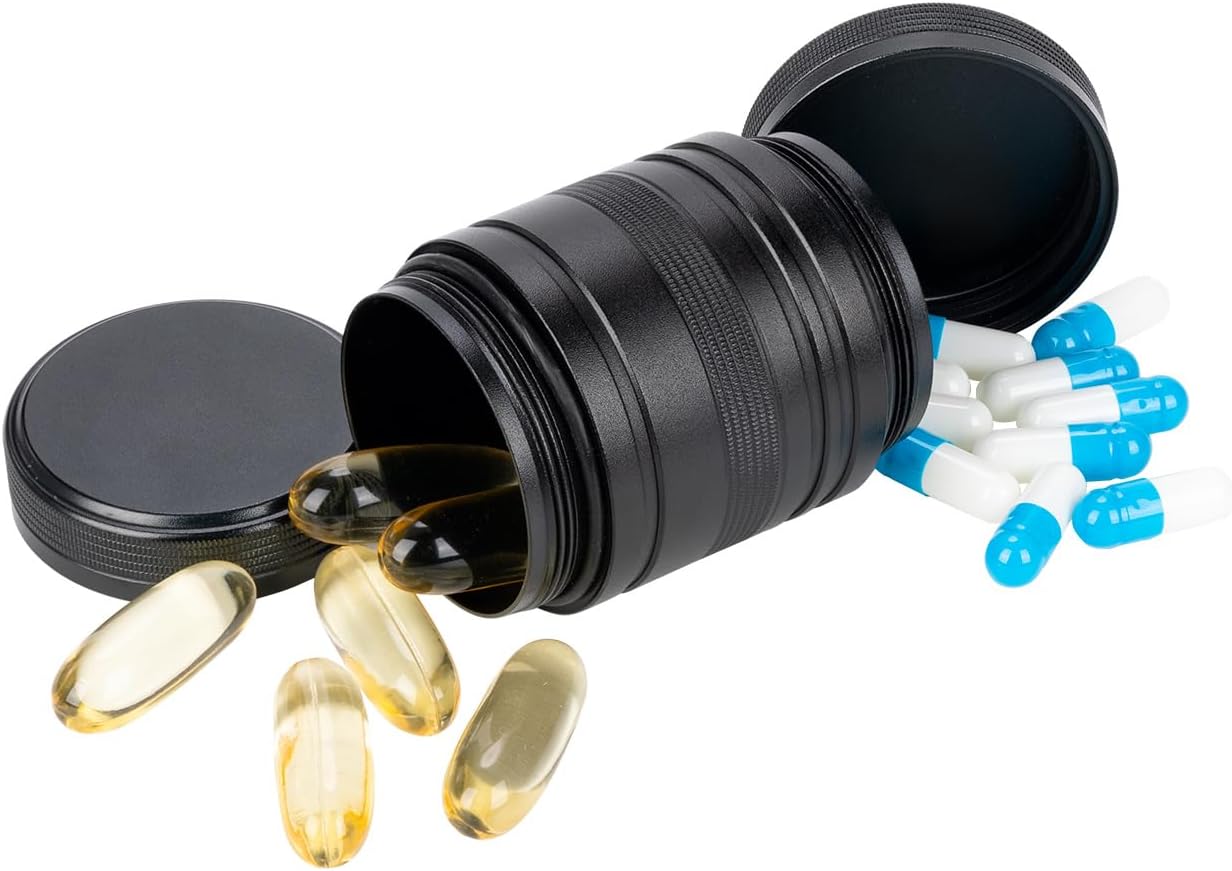 Pill Box 2 Times a Day - Metal Pill Case, Portable Daily 2 Compartment Pill Container, Waterproof Travel Aluminum Pill Holder for Fish Oils, Vitamin, Fish Oil, Supplements