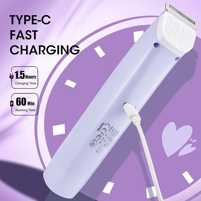 Lanumi 2 in 1 Electric Shaver Dual Head Bikini Trimmer Women IPX6 Wet Dry Pubic Hair Trimmer Rechargeable Body Facial Hair Remover for Face Lip Chin Underarm Legs (Purple)