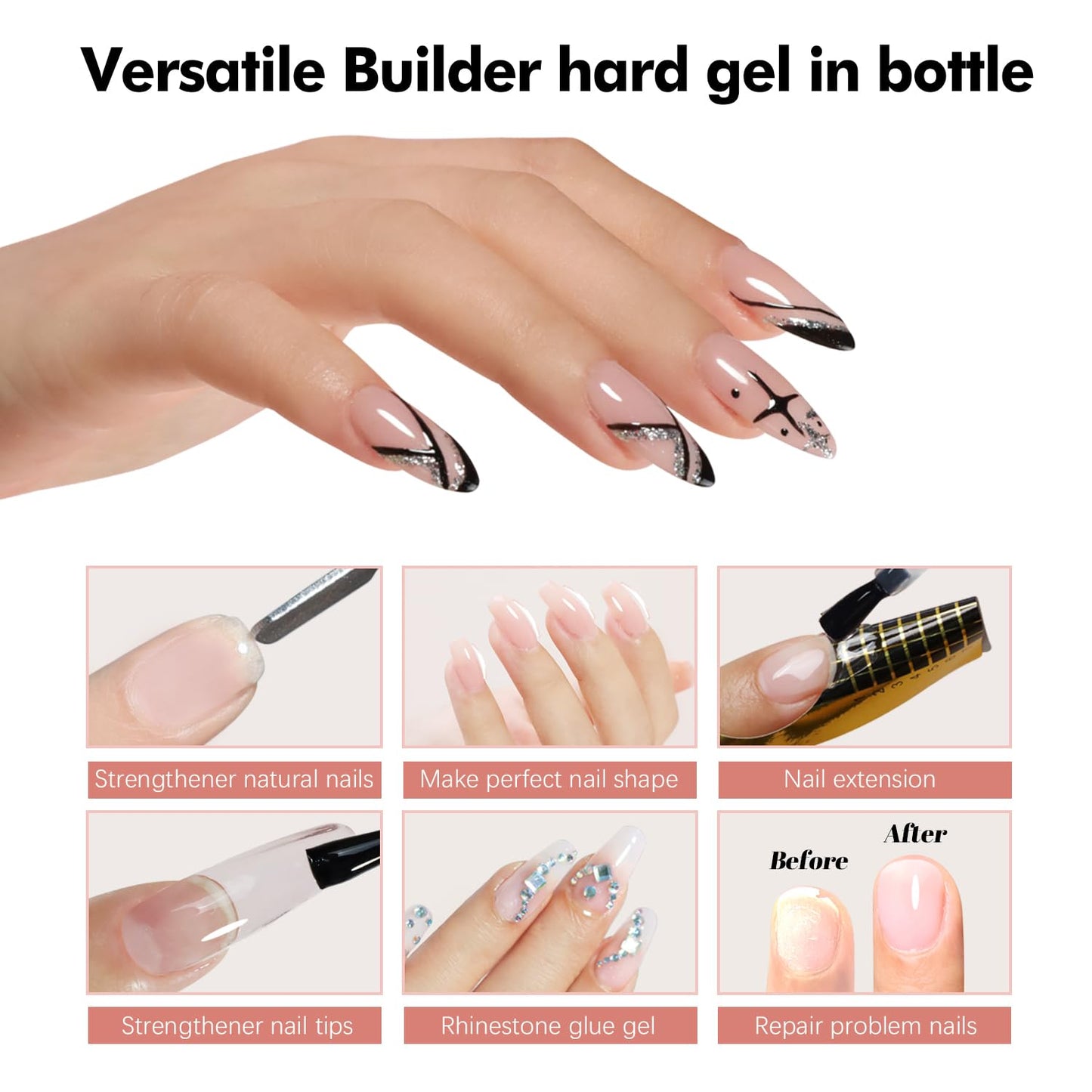 FZANEST Builder Nail Gel and Top Coat, 15ml * 2Pcs Hema & TPO-Free Builder Gel Nail Kit Strengthen Extension No Wipe Ultra Shine Top Coat Nail Polish Soak Off UV Led