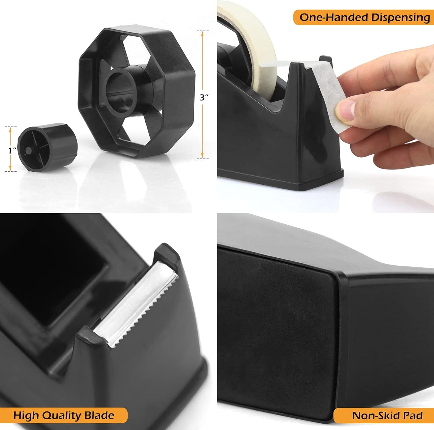 Tape Dispenser, Heat Press Tape Dispenser, Desk Heat Tape Dispenser 6.3 x 2.5 x 3.4 Inch, Holder Fits 1" and 3" Core (Black)