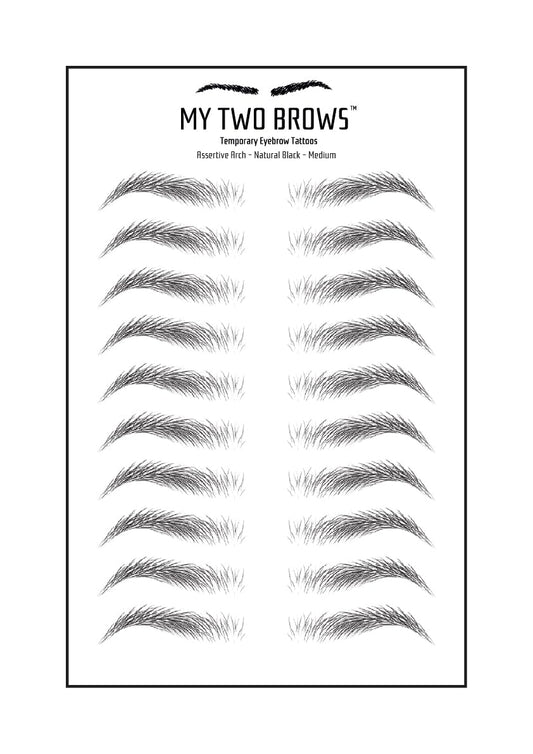 (10 pairs) Natural Black Temporary Eyebrow Tattoo - Medium Size - Waterproof & Smudgeproof - Assertive Arch Style Eyebrow Stickers - Sheet Lasts up to 30 Days - Won't Work on Existing Brows