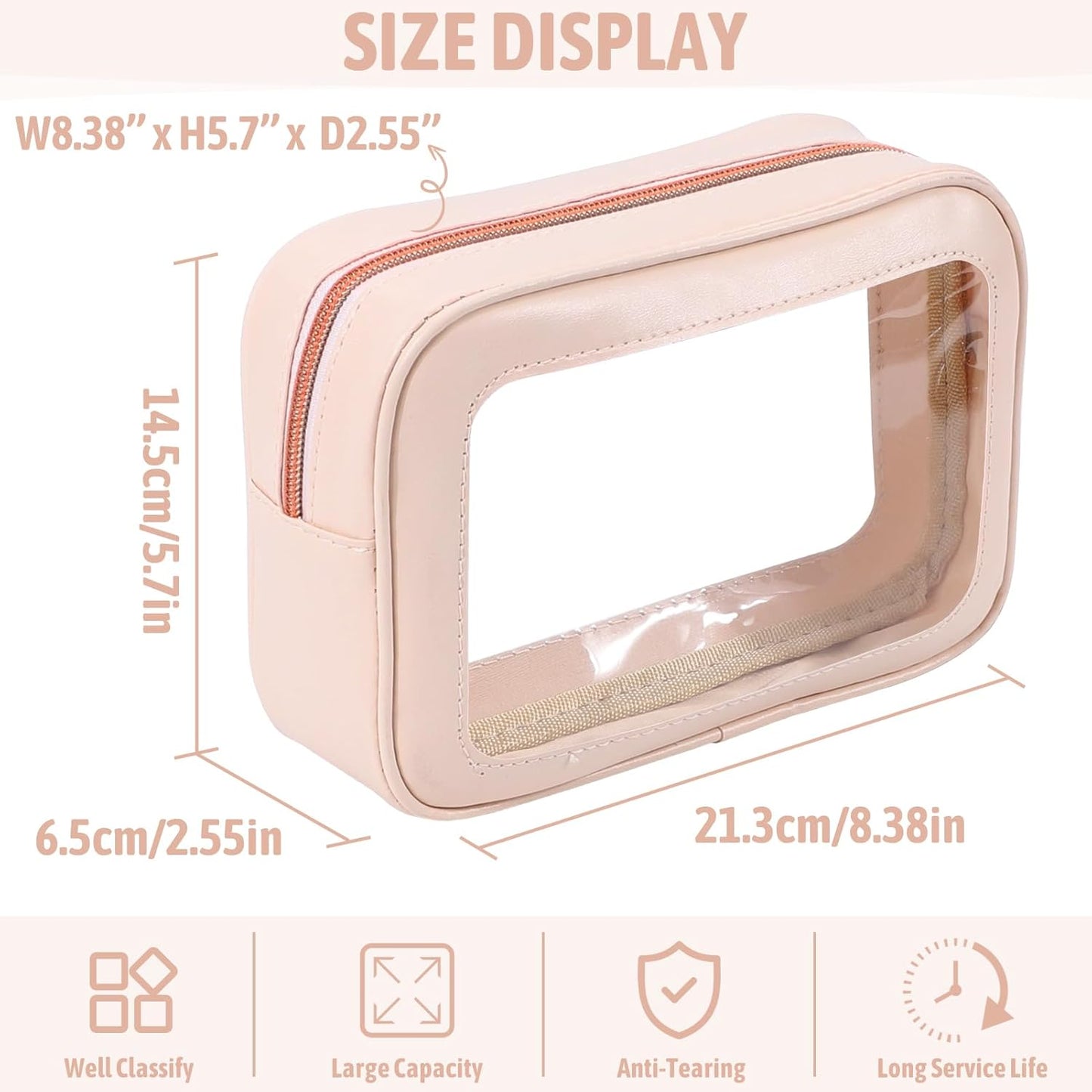 3Pack Clear Toiletry Bag,TSA Approved Travel Makeup Pouch with Zipper for Cosmetics and Toiletries，Diaper Bag Organizer Pouch Set，Women's Purse Organizer and Clear Car Bag