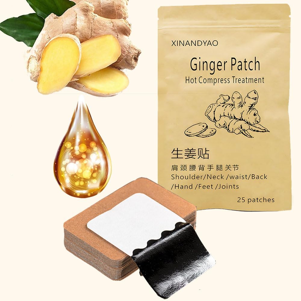 25 Count Ginger Self-Heating Patches | Long-Lasting Comfort for Back, Neck, Shoulders, Knees & Joints | 8-Hour Herbal Warming Pads (12x8cm)