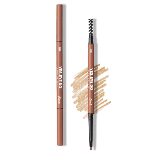 Blonde Eyebrow Pencil, Double Head Blonde Brow Pen with Brush, Auto Micro Eye Brow Makeup Pen for Hair Like Stroke, Waterproof and Longlasting, YES.EYE DO