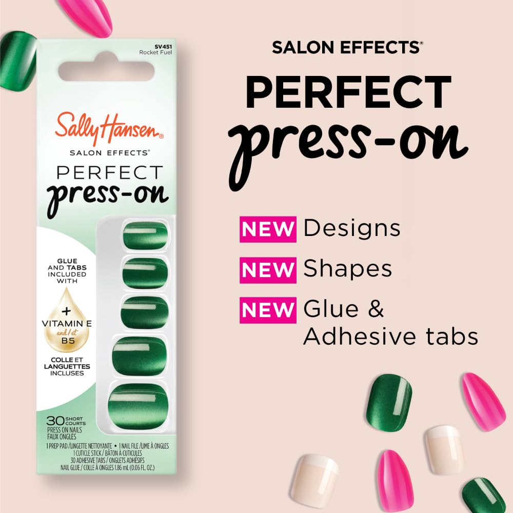 Sally Hansen Instant Cuticle Remover & Salon Effects Perfect Press-On Nails, A La Mode, 30 Designs, Nail Glue & Tabs