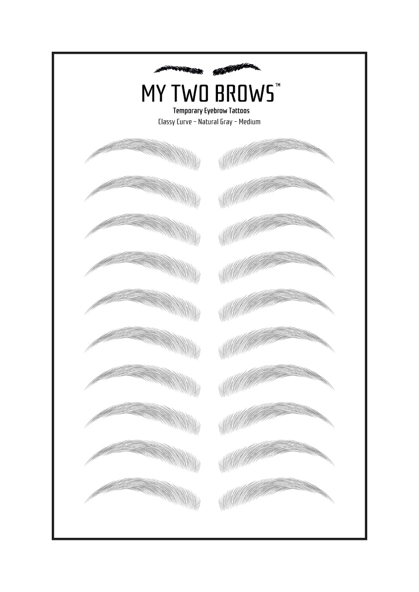(10 pairs) Natural Grey Temporary Eyebrow Tattoo - Medium Size - Waterproof & Smudgeproof - Classy Curve Style Eyebrow Stickers - Sheet Lasts up to 30 Days - Won't Work on Existing Brows