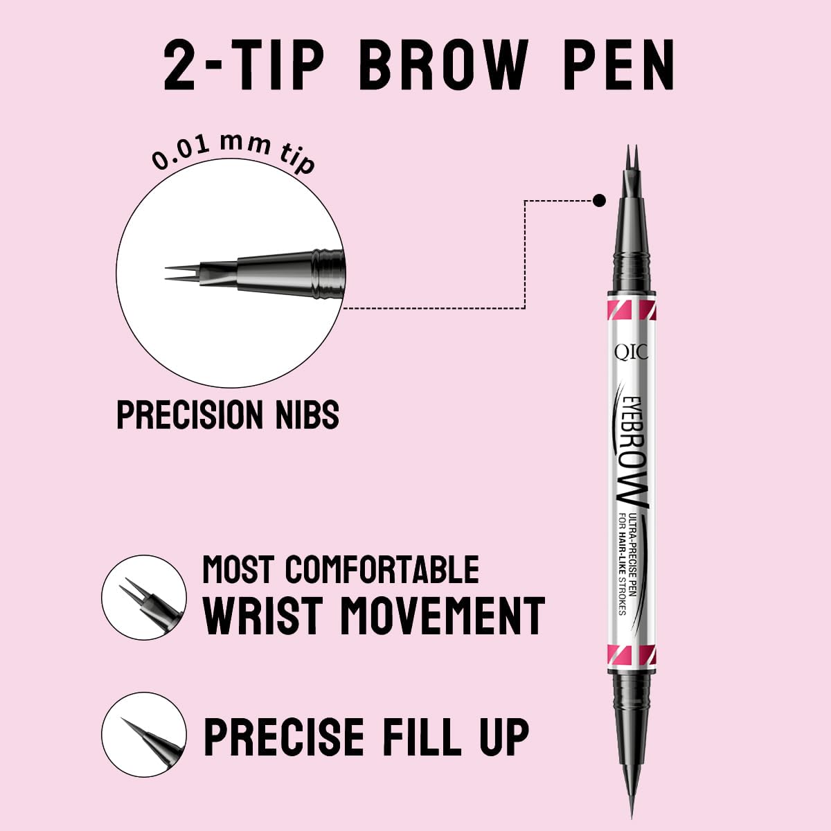 Microblading Eyebrow Pencils for Women - Eyebrow Pen 2-in-1 Dual-Ended Eye Brow Pencil with Precise 2-Fork-Tip & Brush-Tip Waterproof Eyebrow Pen for Hair-Like Brows, Last All Day, Black