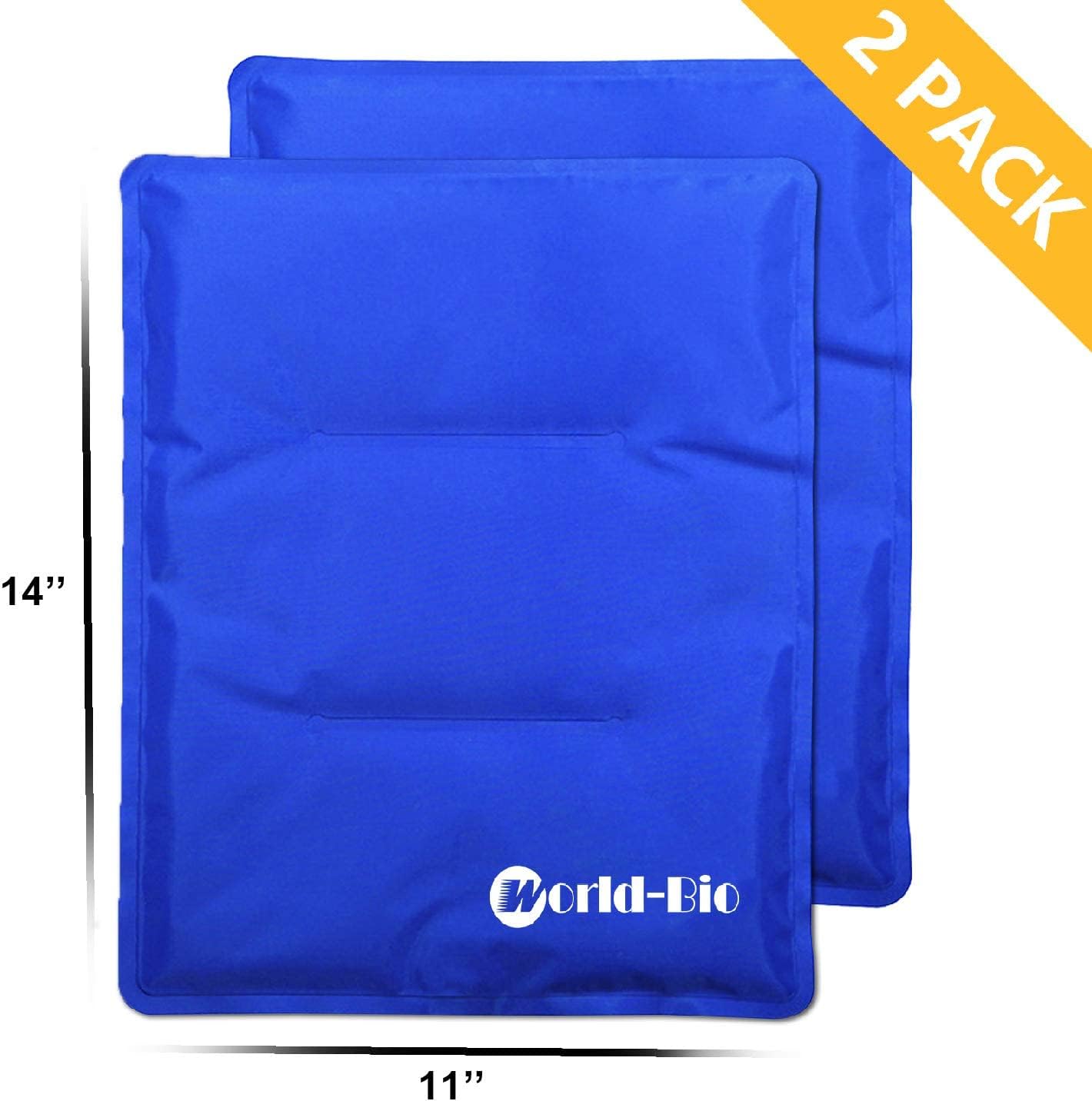 WORLD-BIO Large Flexible Hip Ice Pack 2 packs for Injuries, Hot & Cold Therapy Pad for Shoulder, Back, Knee, Leg, Thigh, Soothing Pain from Bruises & Sprains, Muscle Aches, Stiff Joint, 11" x 14" Blue