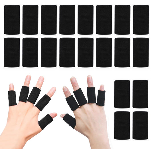 Finger Sleeves, Thumb Splint Brace for Finger Support, Breathable Elastic tape, Compression Pression Protector for Pain Relief (20, black)