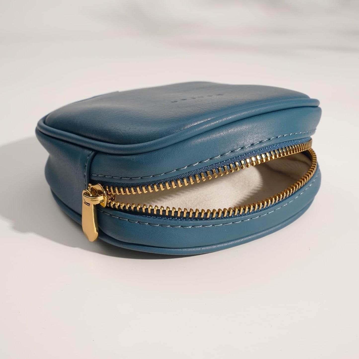 Leather Cosmetic Bag for Women Small Zipper Makeup Bag for Purse Waterproof Travel Makeup Organizer Charger Storage Pouch Color Blue