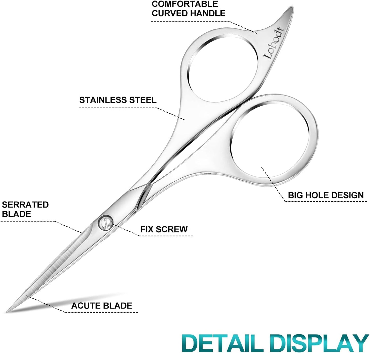 Professional beard scissors, 4.9-inch (silver) small pointed stainless steel hairdressing scissors, Moustache Trimming，suitable for personal care and beauty of both men and women