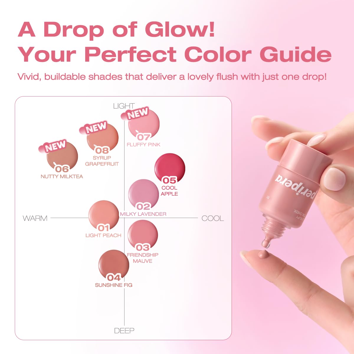 PERIPERA SYRUPY TOK CHEEK 5 Colors, Liquid Blush, Dewy Finish and Hydrates All day, Soft Velvet Texture Face Cheek Tint (05 COOL APPLE, One Size)