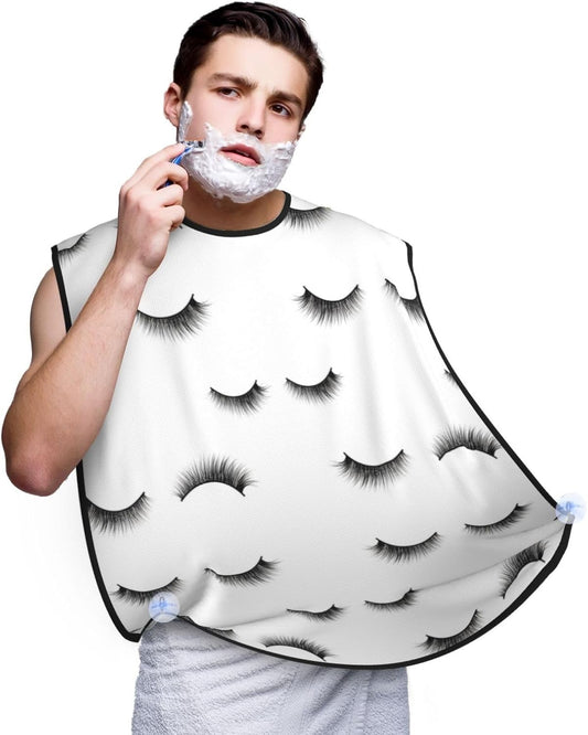 Strong Suction Cup Beard Grooming Bib, Non-Stick Hair Catcher, Waterproof, for Shaving, Black Eyelash White