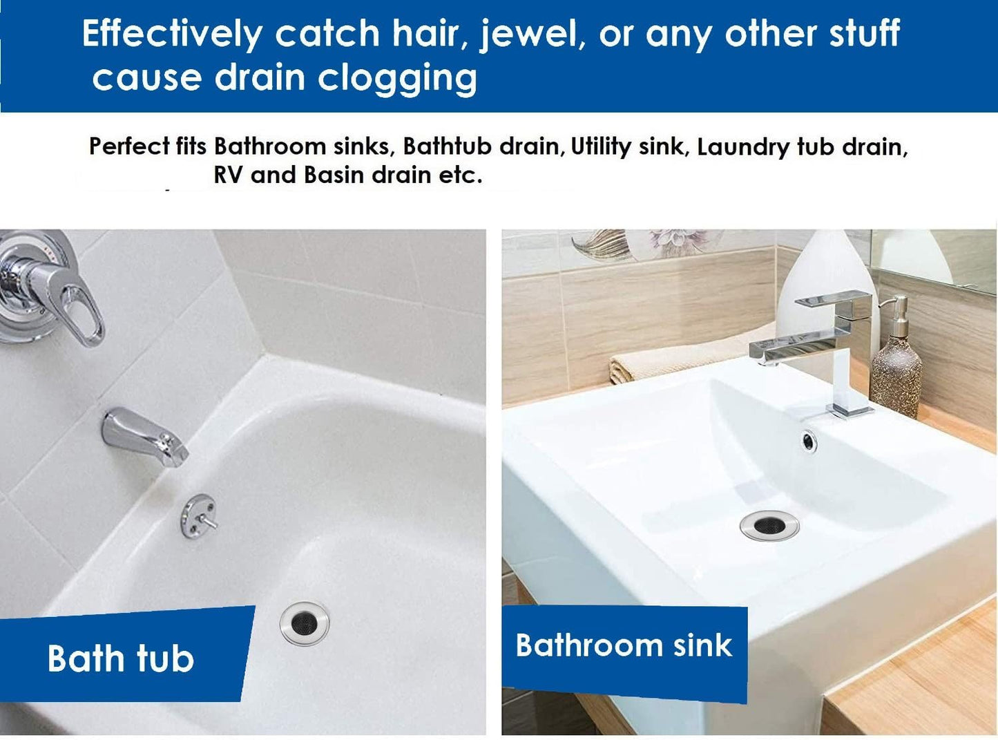 Bathtub Drain Cover, Bathtub Strainer, Drain Hair Catcher for Bathtub Laundry Utility Sink, Fit Hole Size 1.5" and Depth More Than 1" (3-Pack)