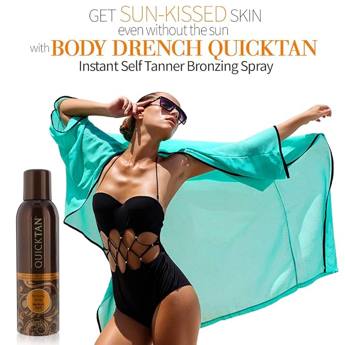 Body Drench QuickTan Instant Self Tanner Bronzing Spray, Salon-Quality Medium/Dark Tan, Streak-Free, Tinted Formula, 6 oz, 1-pack
