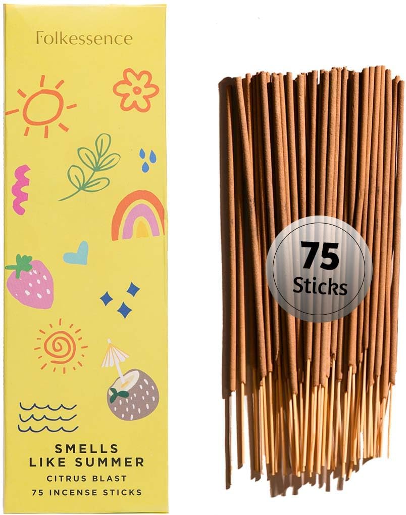 Folkulture Incense Stick for Home | Pack of 75 (8") Insence-Sticks for Meditation with 45 Mins Burn Time | Organic Insence Aromatherapy Inscents | Non Toxic Citrus Inscent-Sticks for Gifts for Women