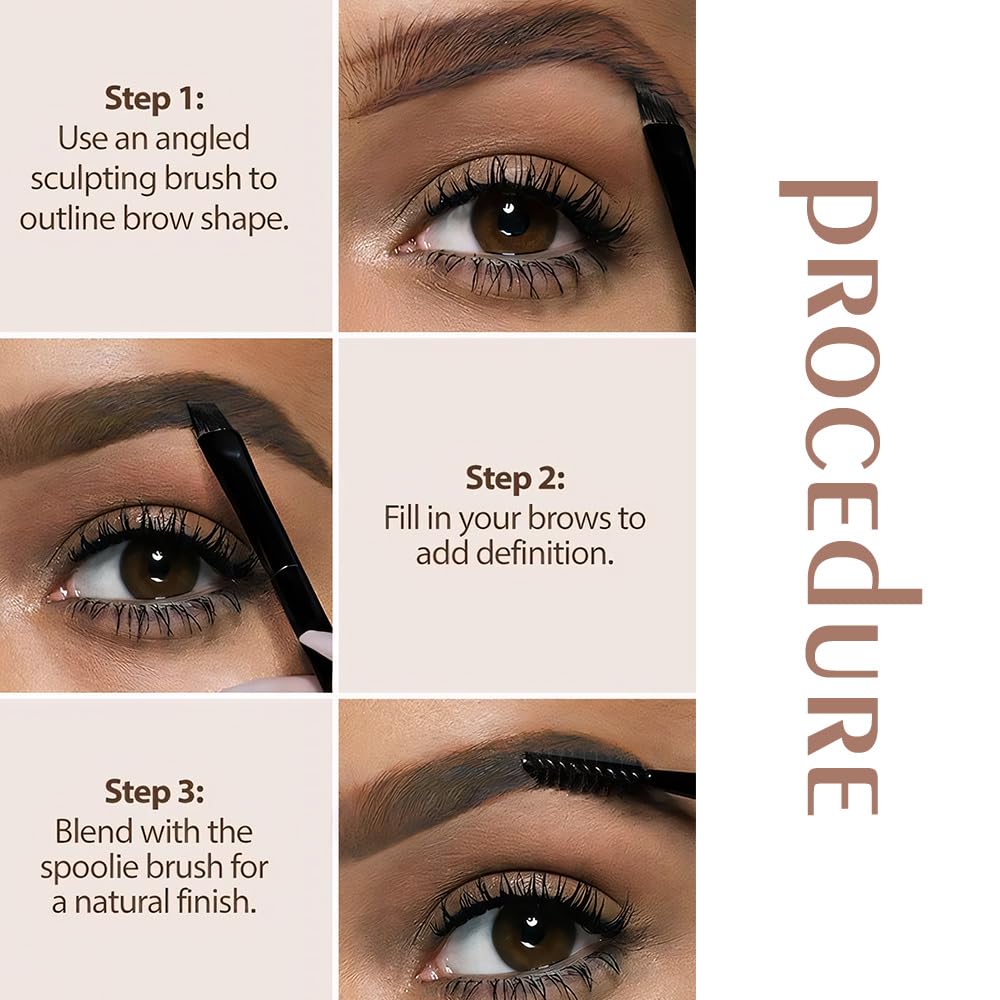 Brown Eye Brow Powder for Women, Light Medium Matte Gray White Eyebrow Powder Kit with Brush, Long-Lasting 3 Colors Brow Palette, Filler for Full, Defined Natural Brows Shaping