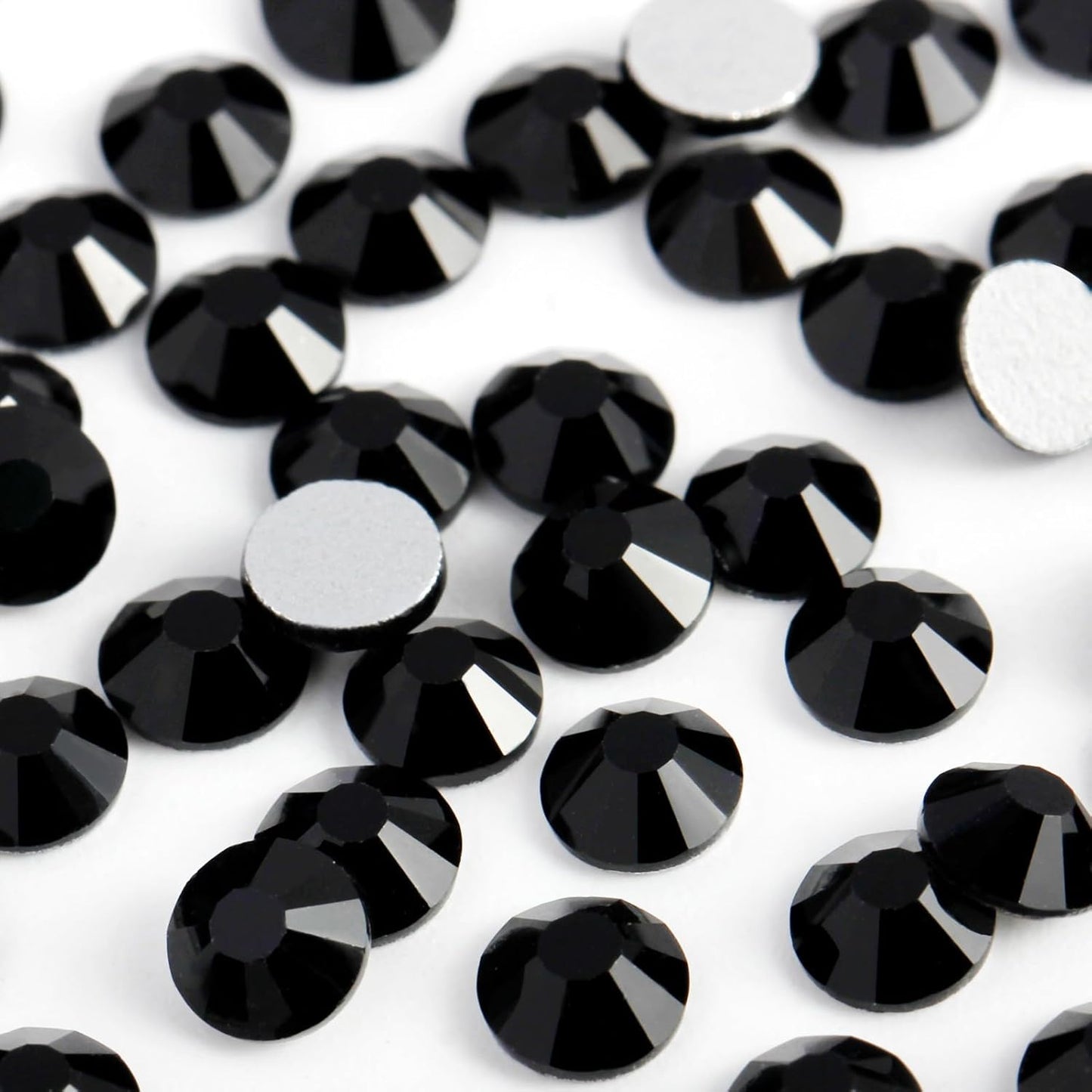 400PCS SS30 Flatback Rhinestones | 12-Facet Diamond-Cut Glass Gems for Nail Art, Clothing, DIY Crafts |Glue-On Decoration Stones with Silver Backing(Jet Black)