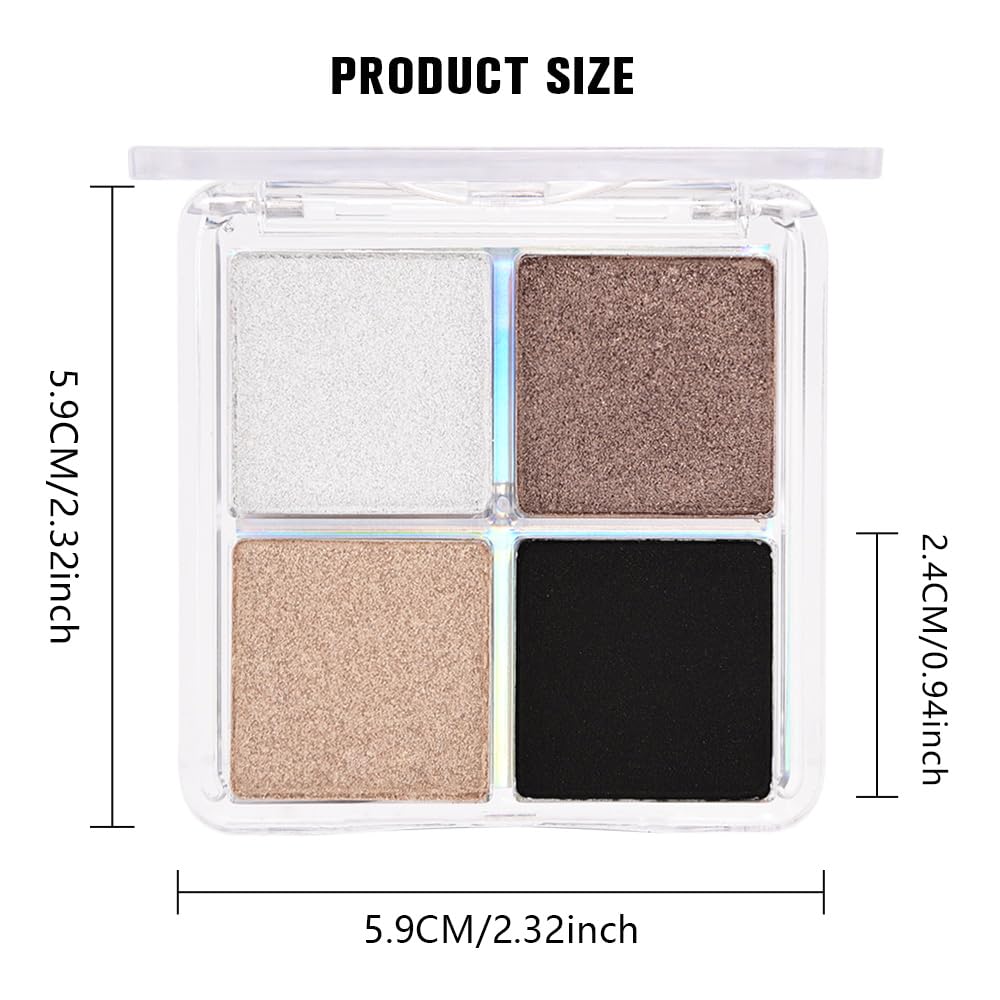 4 Colors Dark Brown Gold Silver Black Eye Shadow Powder Palette Makeup, Neutral Matte Shimmer Cream Quads Eyeshadow Palette for Women Highly Pigmented Waterproof, paleta de sombras de ojos 04