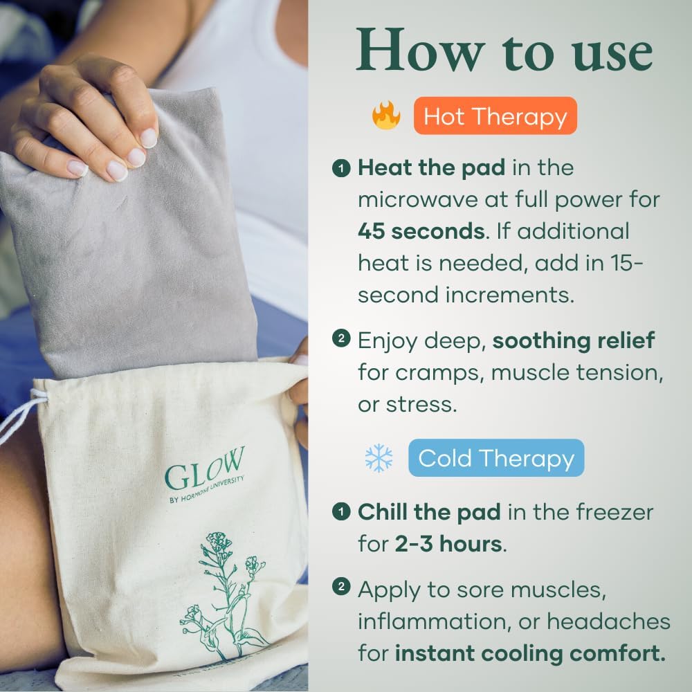 Glow Heating Pad with Flaxseed & Lavender for Hot & Cold Therapy, Microwavable Heat Pad for Back, Neck, Shoulder, Knee, Leg & Menstrual Cramp Relief, Washable & Reusable, One Size Fits All