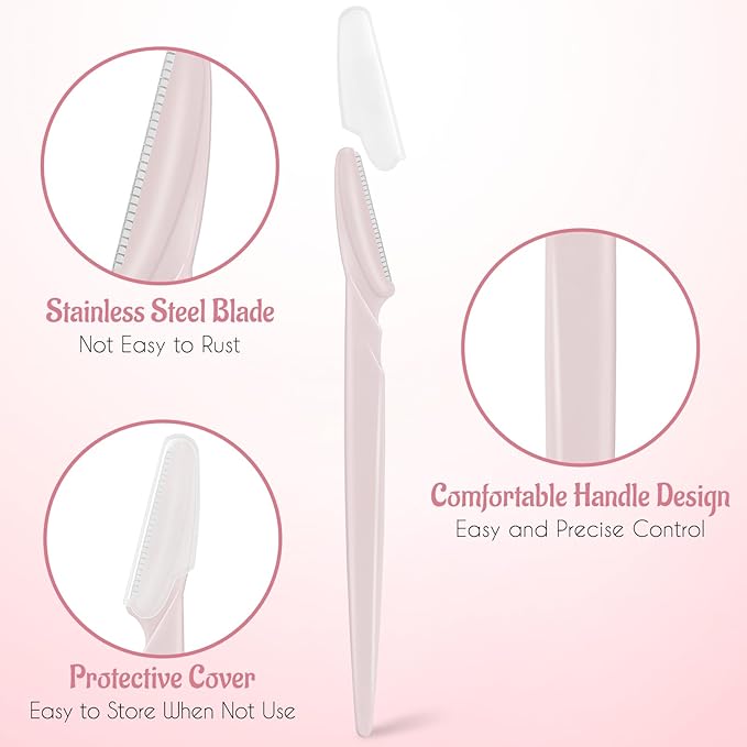 16 Pcs Light Pink Eyebrow Razor, Face Razors Multipurpose, Facial Razors for Women Men, Eyebrow Trimmers Shaver with Protective Cover, Dermaplaning Tools for Face Body Use, Facial Hair Removal Tools
