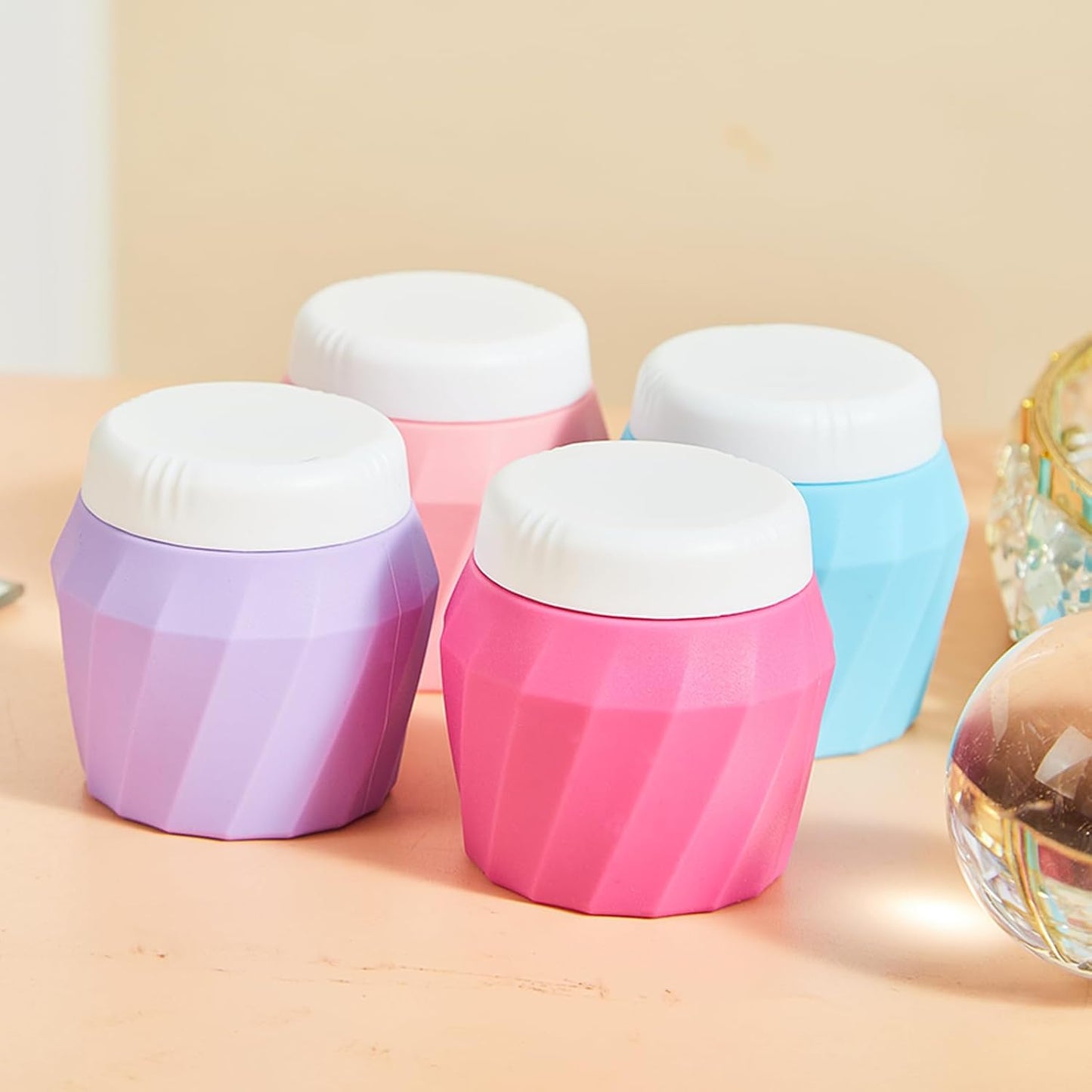 Travel Containers for Toiletries, Premium Silicone Cosmetic Cream Jars, TSA Approved Leak-Proof Refillable Travel Size Toiletries with Clear Bag for Cosmetic Face Body Cream (Vibrant, 1.7OZ)