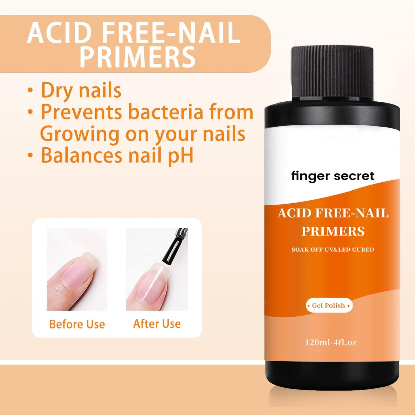 Acid Free Nail Primer,120ml/4fl.oz Acid Free Primer,Fast Air Dry for Gel Nails,Bonding Primer for Any Acrylic Powder Nail Supplies