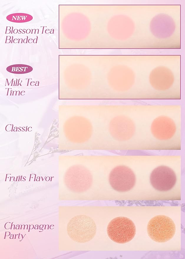 I'm Meme Palette - Afternoon Tea Blusher | Blossom Tea Blended, Cool Tone Blush for Cheek, Soft Pink, Peach, Lavender, 3 Shades Palette, Matte Powder Blush for Face&Cheeks, 0.4oz