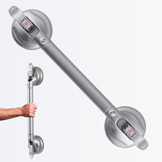 Heavy Duty Suction Shower Grab Bar - Toilet Bathroom Bathtub Safety - Shower Handles, Suction Cup Power Up to 250 LB, Perfect for Elderly Seniors(18.5 Inch, Gray Silver) ver