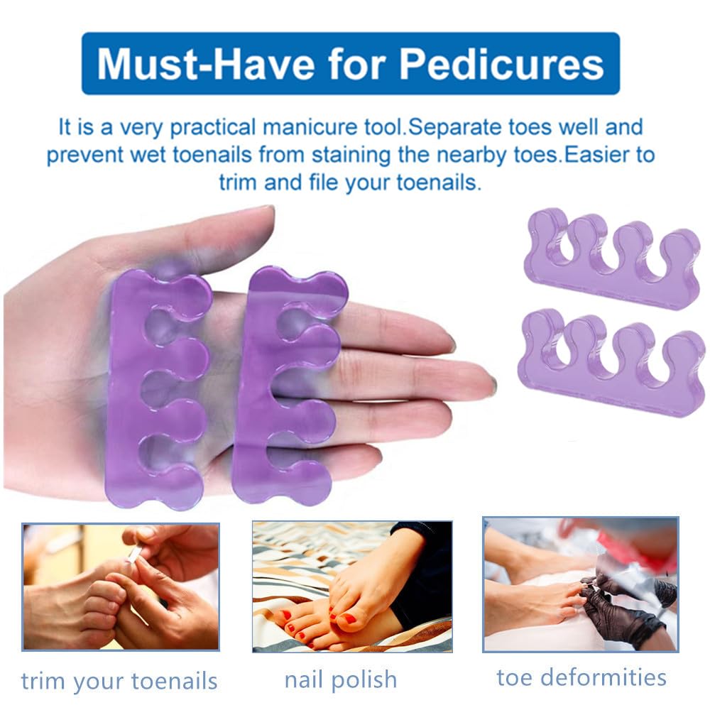 Toe Separators for Pedicure & Bunion Relief - Orthopedic Gel Toenail Dividers, Washable & Reusable Pedicure Supplies for Toenail Separation & Nail Polish Application