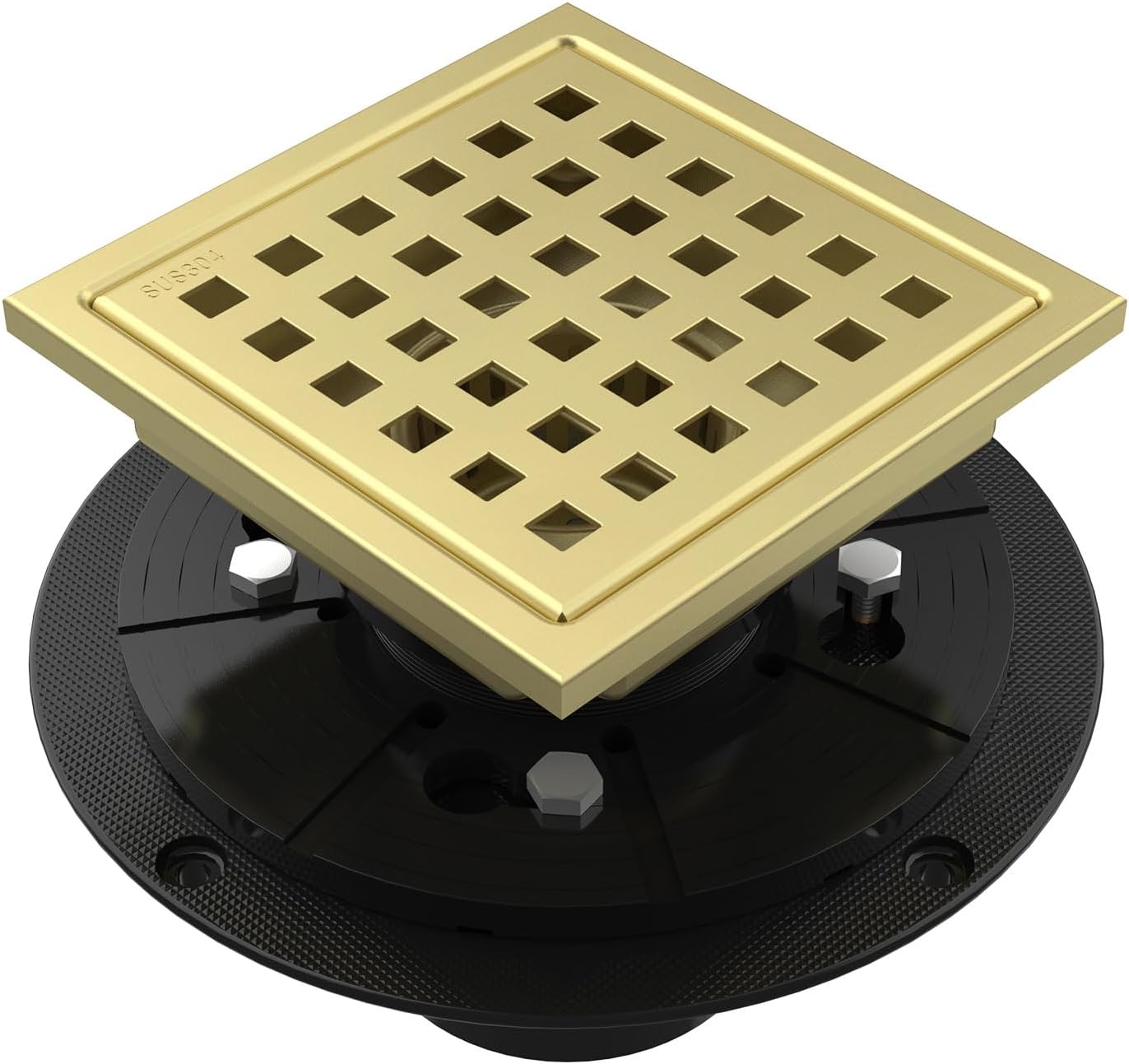 6 Inch/4 Inch Square Shower Drain SUS304 Stainless Steel Bathroom Floor Drain Strainer, Hair Catcher, Anti-Clog, Rust-Resistant, Fast Drainage (Brushed Gold)
