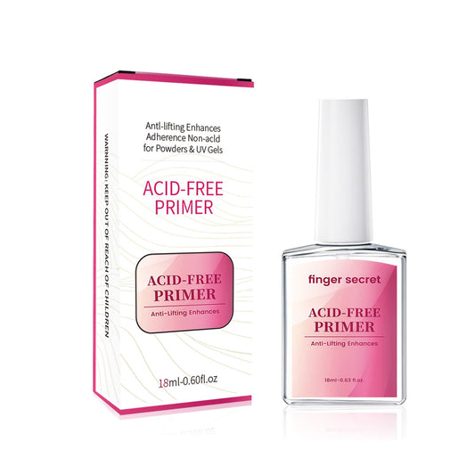 FINGER SECRET Acid-Free Primer Nail Prep Base coat,18ml Quickly dry Primer. Anti-Lifting Enhances Adherence Bonder Non-Acid for Acrylic Nails Press on Tips Powers & UV Gel