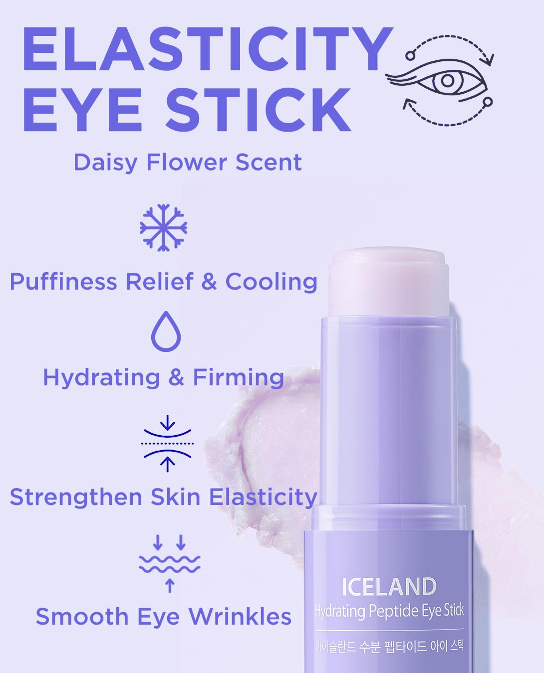 THESAEM Iceland Hydrating Peptide Eye Stick 0.24oz - Elasticity, Cooling, Moisturizing Eye Balm for Loose Skin – Under Eye Treatment - Balm to Smooth Skin Texture - Daisy Flower Scent, 2 Pack