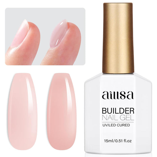 AILLSA Builder Gel for Nails Baby Pink 7 In 1 Hard Gel Polish for Nail Thickening Nude Color Strengthener Gels Nail Polish Light Pink Extension U V Gels for French Manicure Base Coat Need 0.51 Oz GB65