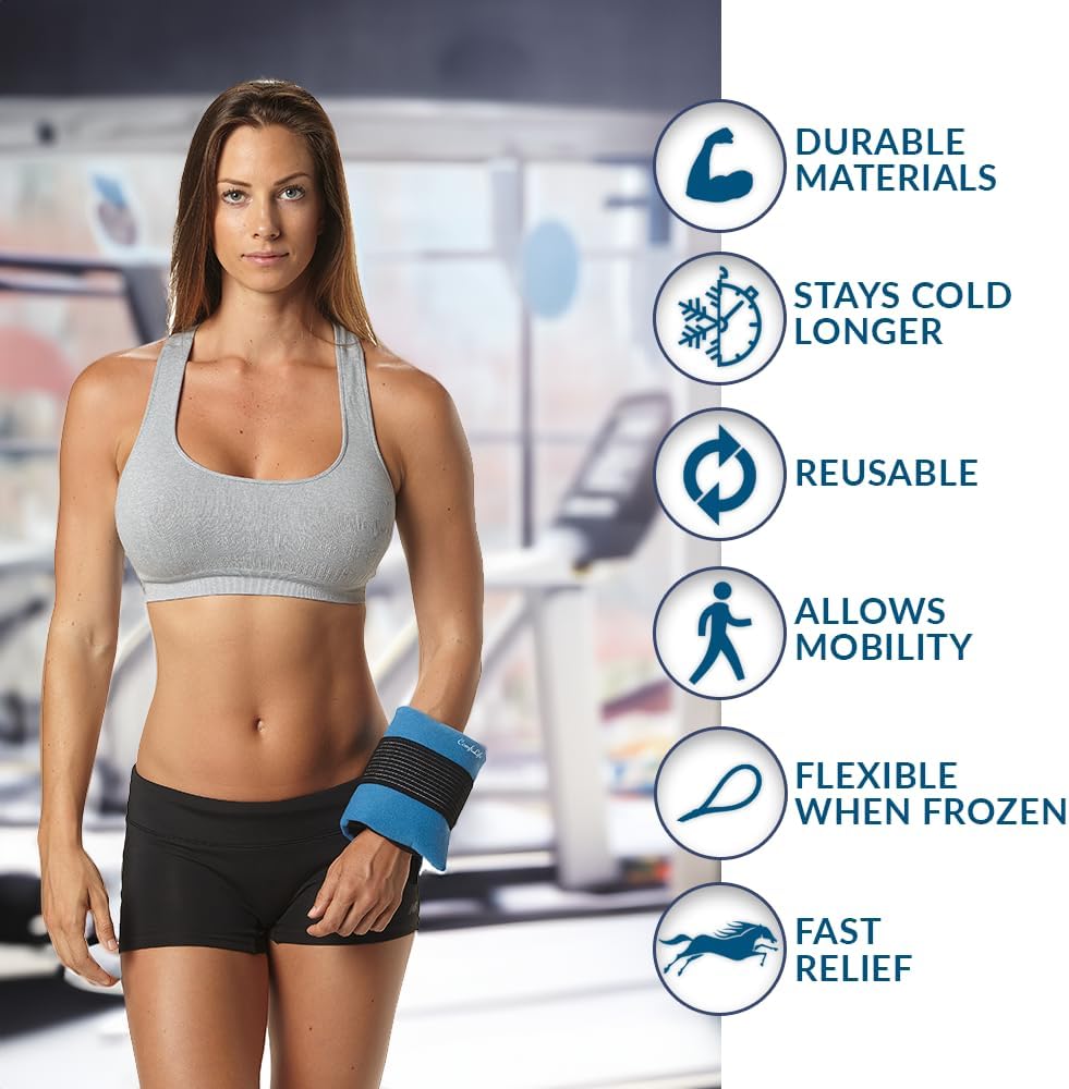 ComfiLife Ice Packs for Injuries (3 Piece Set) – Reusable Hot and Cold Pack with Wrap – Soft Gel Ice Packs for Back, Shoulder, Hip, Knee, Elbow, Joint Pain Relief – Heat & Cold Therapy (Medium)
