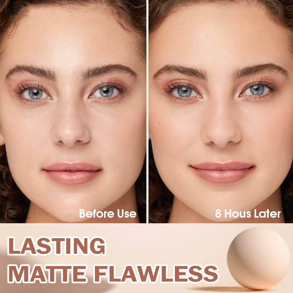 Oil Control Matte Perfection Face Powder Compact For Women, Matte Smooth Flawless Setting Powder Makeup, Polvo Compacto De Maquillaje, Waterproof Long Lasting, 0.35Oz (02 Natural Beige)