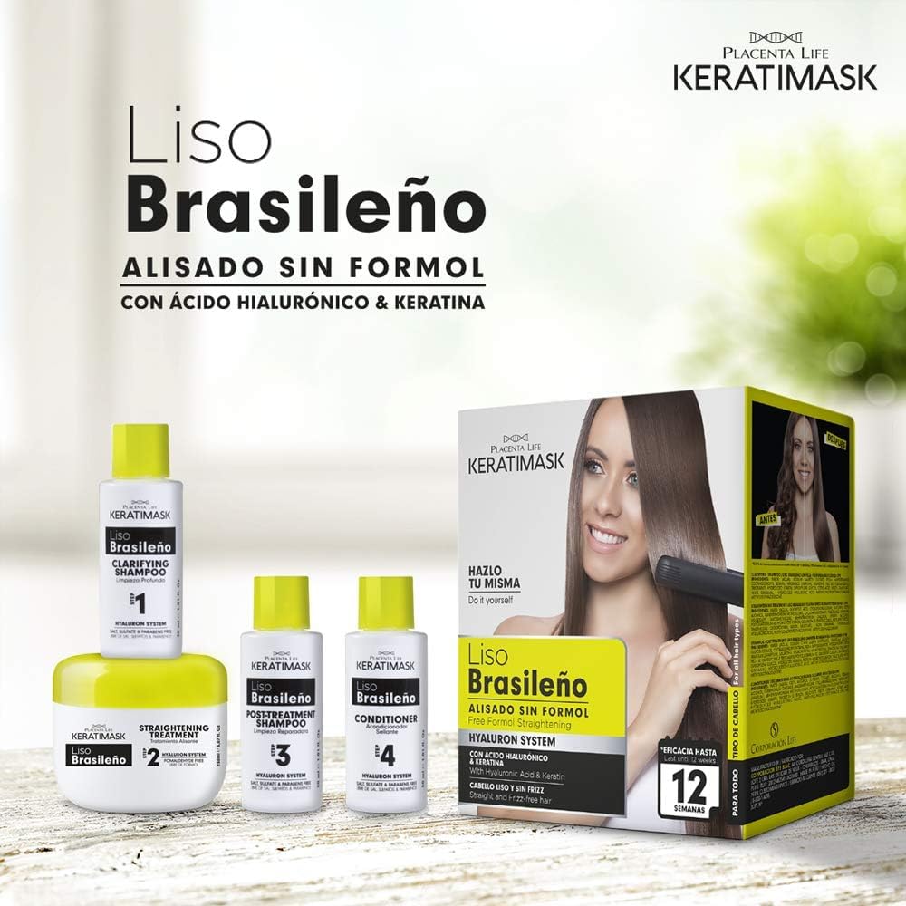 Brazilian Straightening Kit with Keratin and Hyaluronic Acid - Keratin Treatment- Get a perfect smooth, shiny and silky- Formaldehyde FREE