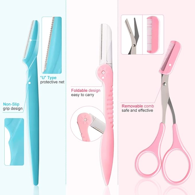 12 Pcs Eyebrow Razor, Face Razors for Women, Exfoliating Trimmers, Eyebrow Grooming Shaper for Women, Peach Fuzz, Hair Removal, Facial Razors Dermaplane Glow Razor