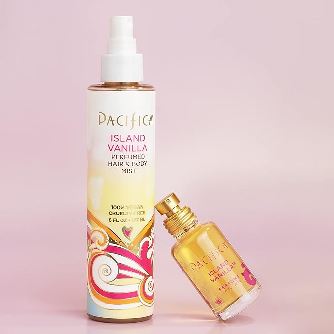 Pacifica Island Vanilla Spray Perfume & Hair and Body Mist Set – Tahitian Vanilla Clean Fragrance Duo, Essential Oil Blend, Alcohol-Free Hair/Body Mist Clean Beauty 100% Vegan & Cruelty-Free