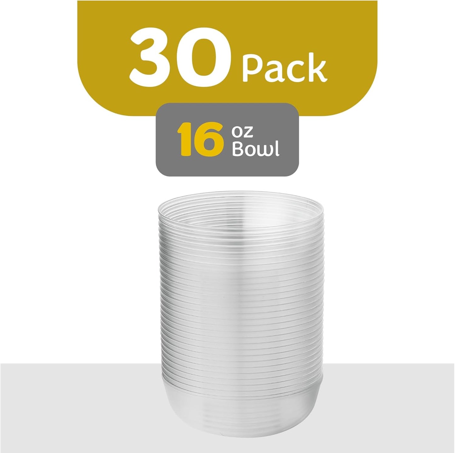 [30 Pack 16 OZ Bowls] Edge Collection Clear Plastic Party Bowls Premium heavyweight Elegant Disposable Tableware Dishes