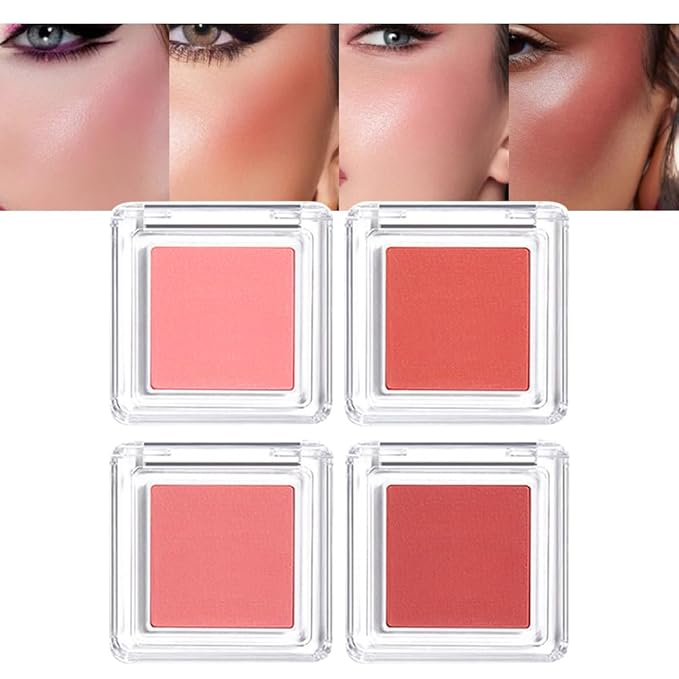 Blush for Cheeks Professional Makeup Palette, Comes with 4 Separate Powder Palette,Blendable and Fade-Resistant for Eyes,Lips & Cheeks Long-Wear Matte Finish,Color-Coral Nude Pink Red Comes with Brush