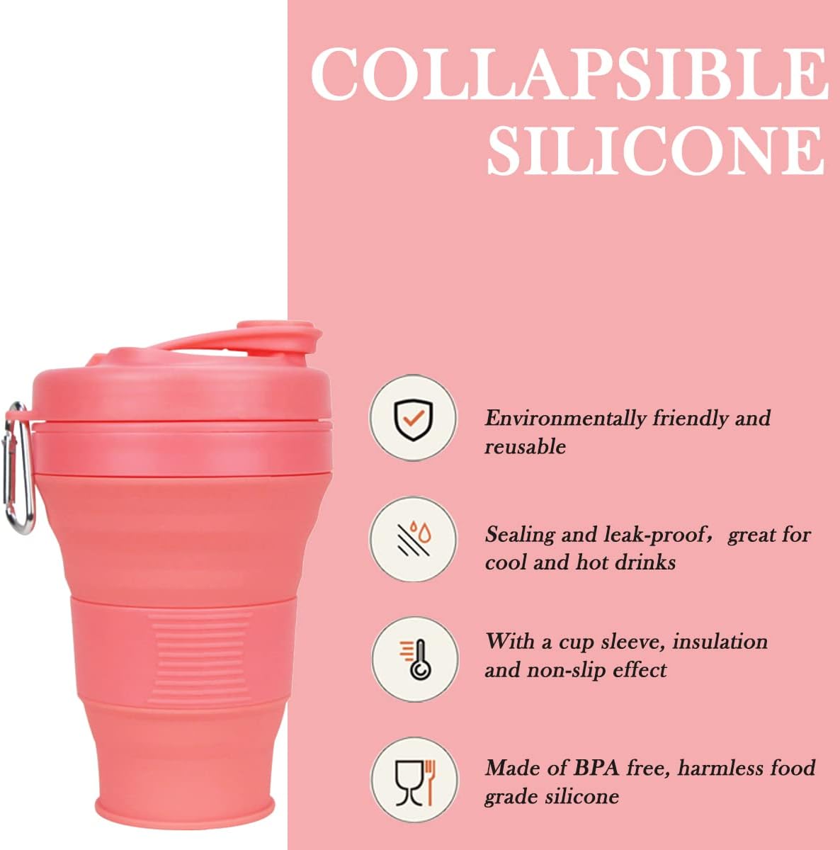 Silicone Coffee Cup with Straw lid Collapsible Cups for Traveling 20oz Lightweight Folding Water Mug for Picnic Hicking Camping Climbing