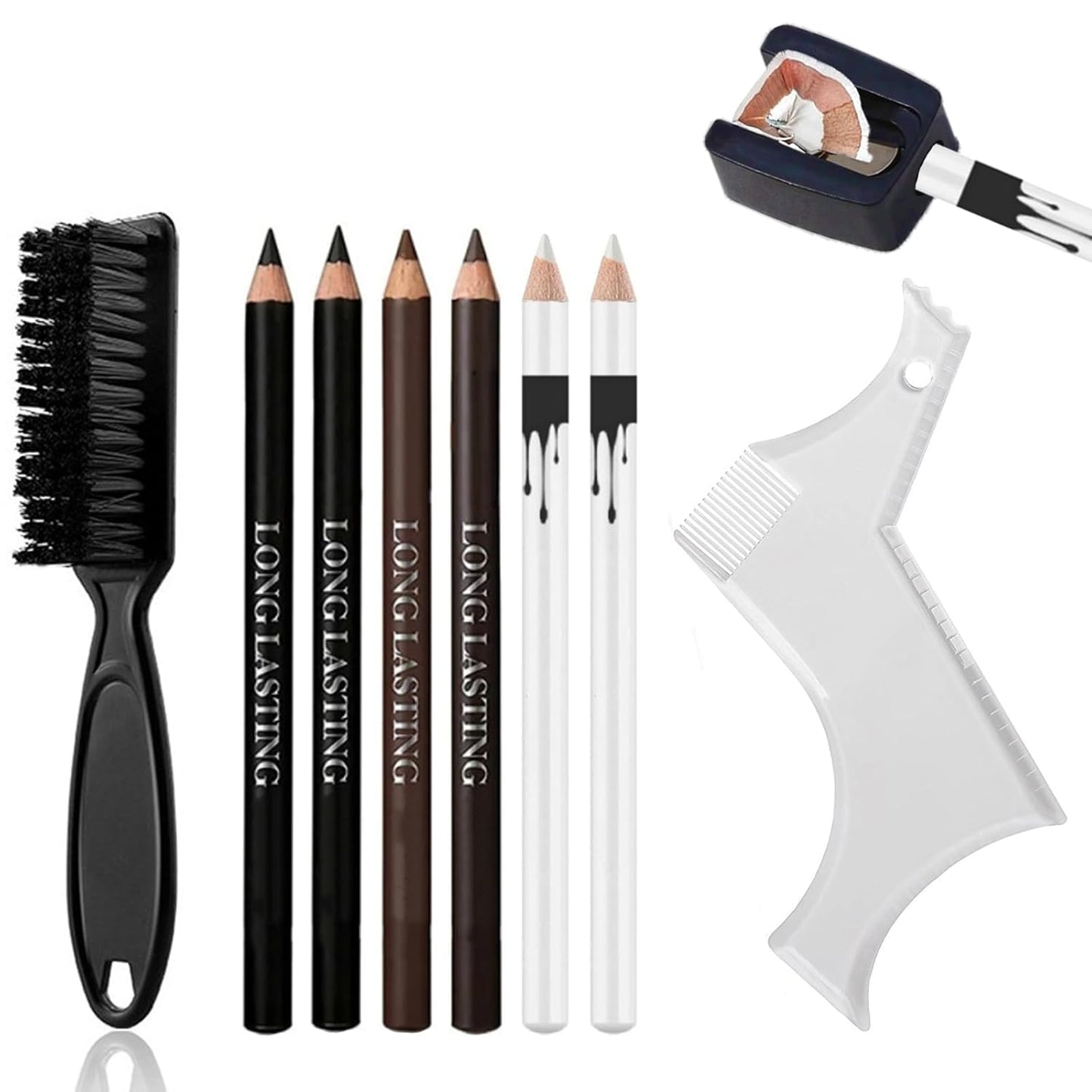 Barber Pencil Set - Edge Hairline Razor Trace Pencils Beard Guide Beard Hairline and Beard Shaping Pencils,with Sharpener Ruler Brush for Men