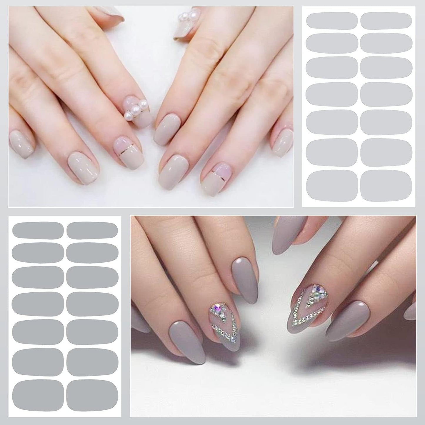 DANNEASY 16 Sheets Nail Wraps for Women Nail Polish Strips Solid Color Self Adhesive Nail Polish Stickers Stick On Nails Nail Art Accessories with 1pc Nail File, Cuticle Stick (Gray)